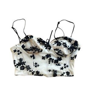 Zara Velvet Floral corset crop bustier corset style top medium tan and black